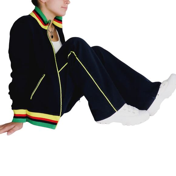 Boston Proper 90s Vintage Black & Yellow Rasta Retro Track Suit Women's Small - Picture 1 of 8